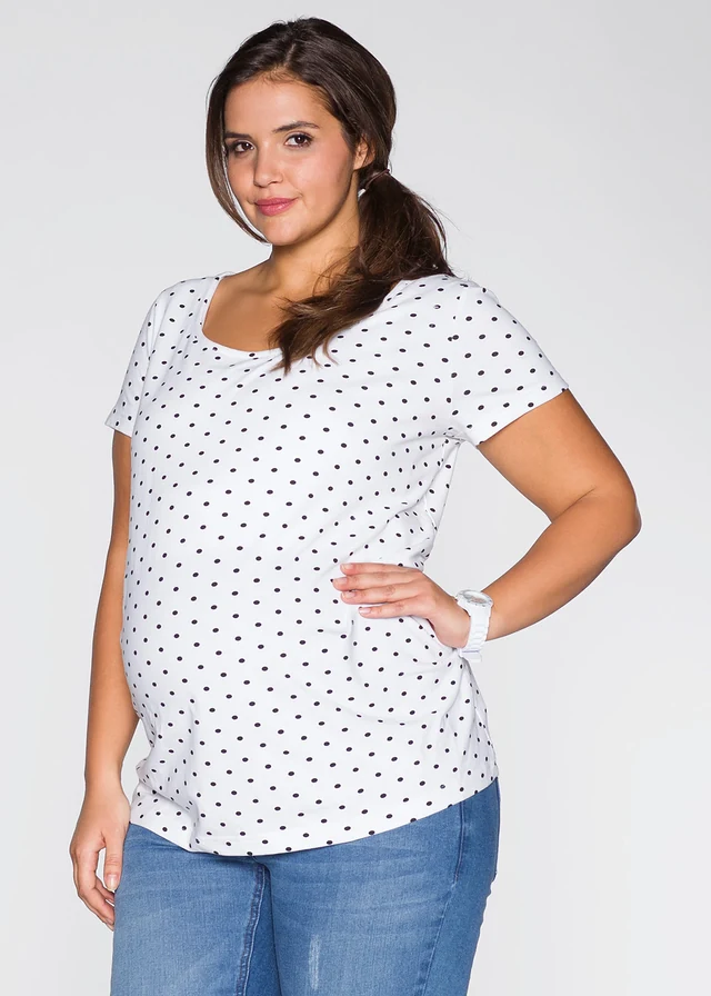 Zwangerschapsshirt (set van 2) met biologisch katoen en stippen • wit+donkerblauw+zwart gestippeld • product-page.page-title-suffix
