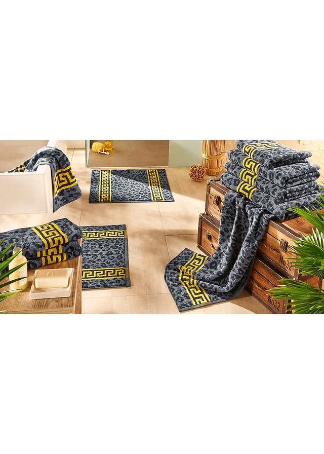 Serviette de toilette pur coton motif léopard, Couleur: noir/gris