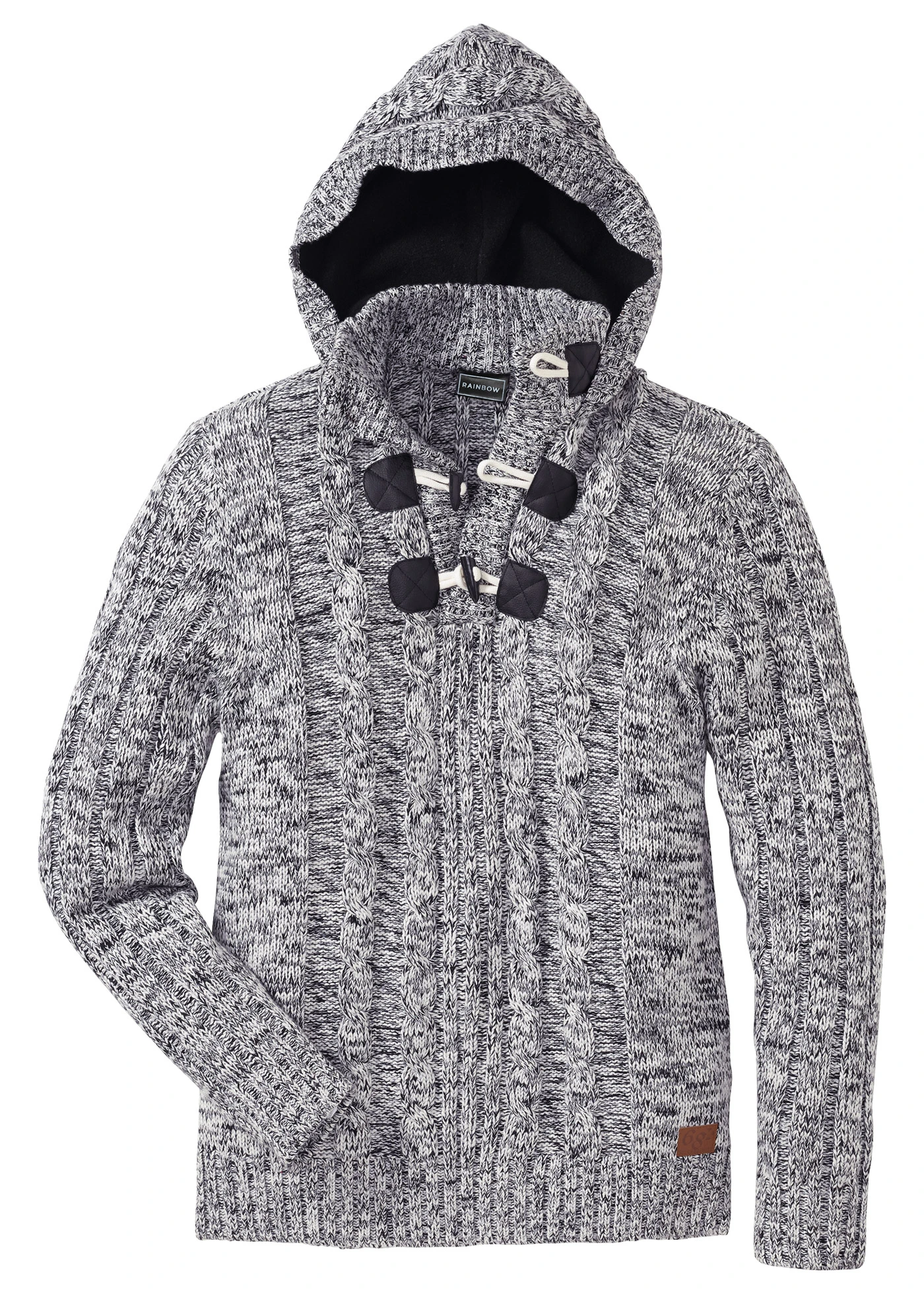 Svetr s kapucí, ze silnější pleteniny s obsahem bavlny • černá melír • bonprix obchod