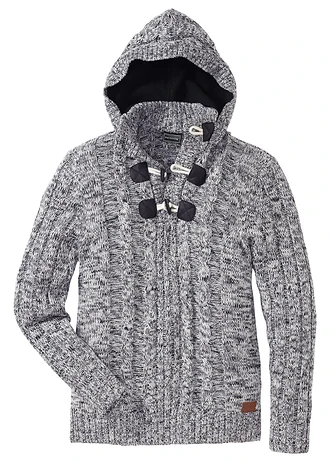 Gruby sweter z kapturem, regular fit • czarny melanż • sklep bonprix