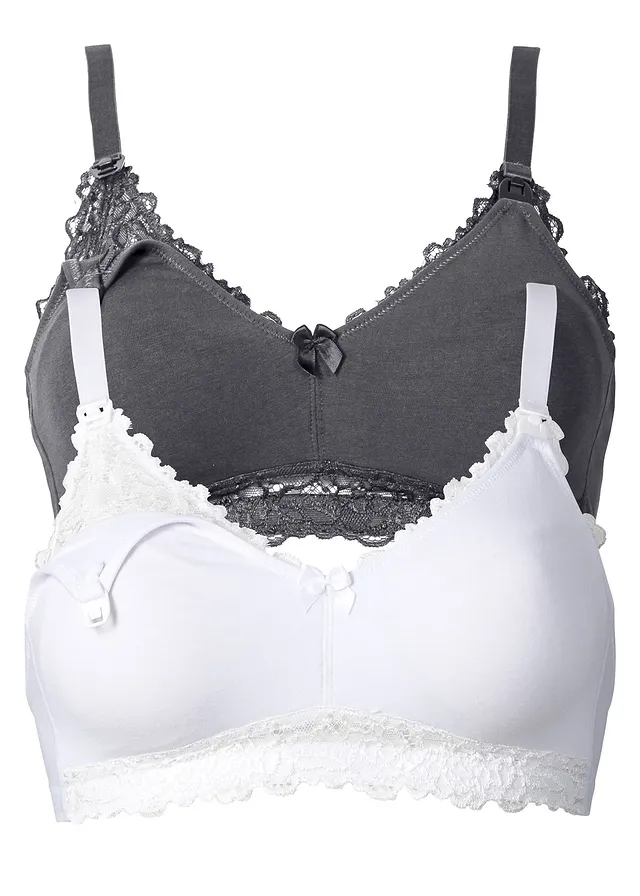 Kojicí podprsenka, organická bavlna (2 ks v balení) • antracitová + bílá • bonprix obchod