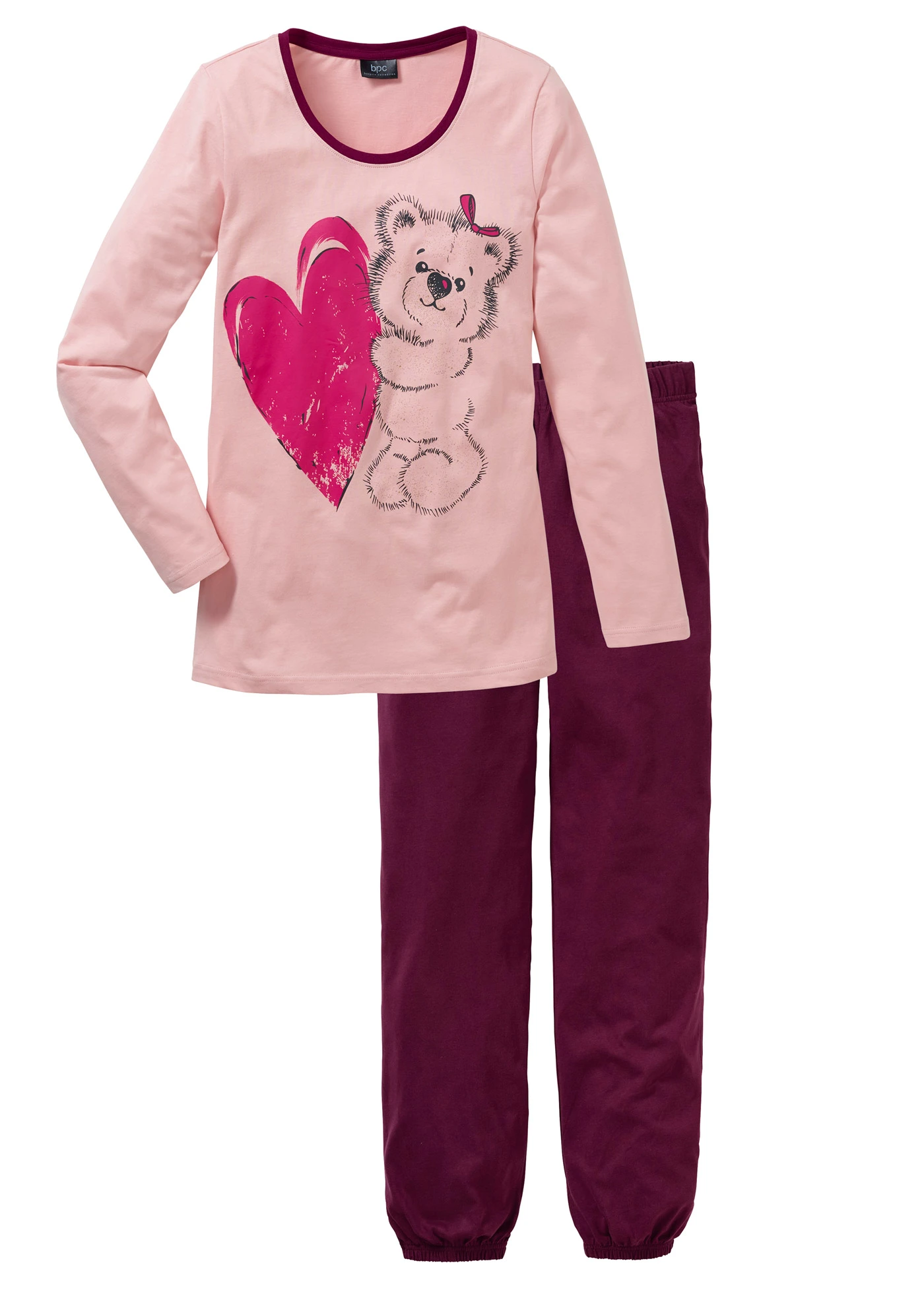 Pijama cu bumbac organic • roz antic cu imprimeu • magazin bonprix