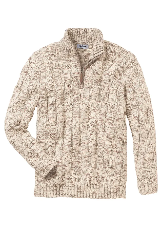 Pulóver so zipsom, melírovaný, osmičkový vzor