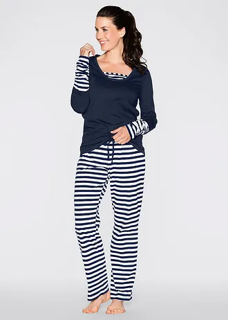 Pizsama tiszta bio-pamutból, szín: sötétkék/fehér csíkos