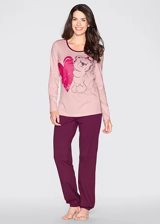 Pyžamo s bio bavlnou, farba: staroružová potlačená