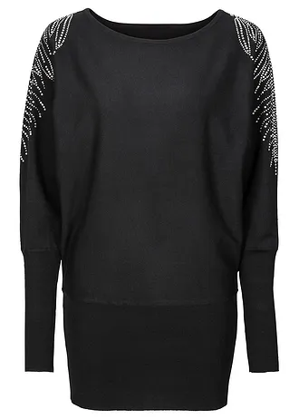 Svetr z jemné pleteniny ze směsi s viskózou, barva: černá