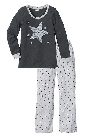 Pyjama met biologisch katoen, Kleur: antraciet gemêleerd