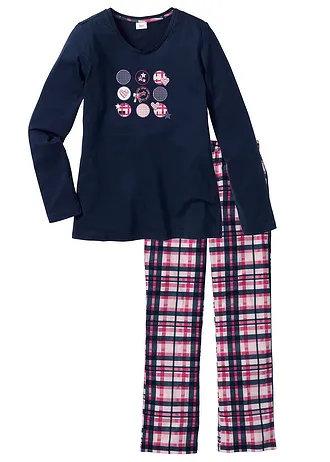 Pyjama van biologisch katoen, Kleur: donkerblauw met print