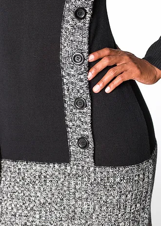 Robe ajustée en maille avec col châle • noir chiné • Boutique bonprix