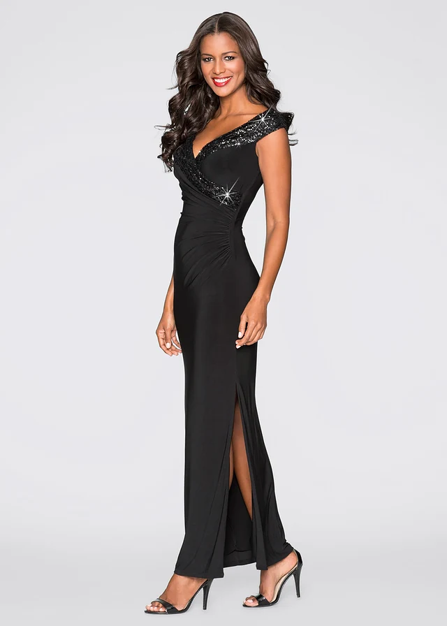 Robe en jersey à sequins, Couleur: noir