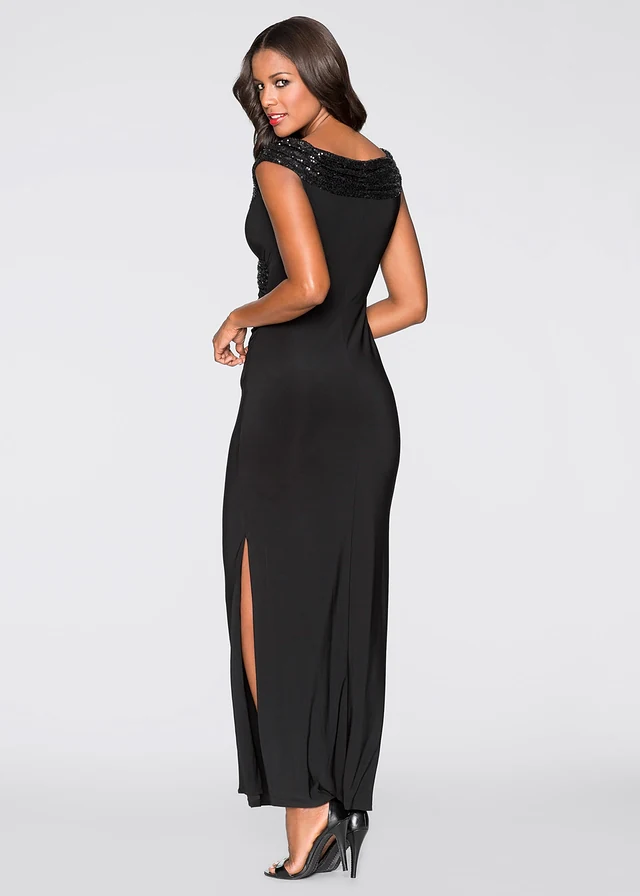 Robe en jersey à sequins, Couleur: noir