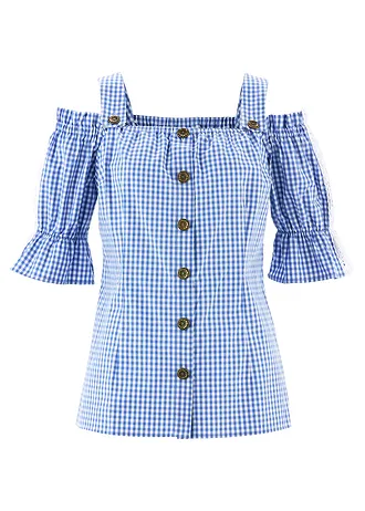 Krojová halenka, krátký rukáv • nebesky modro-bílá kostka • bonprix obchod