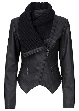 Imitatieleren jas met sjaalkraag • zwart • bonprix online shop