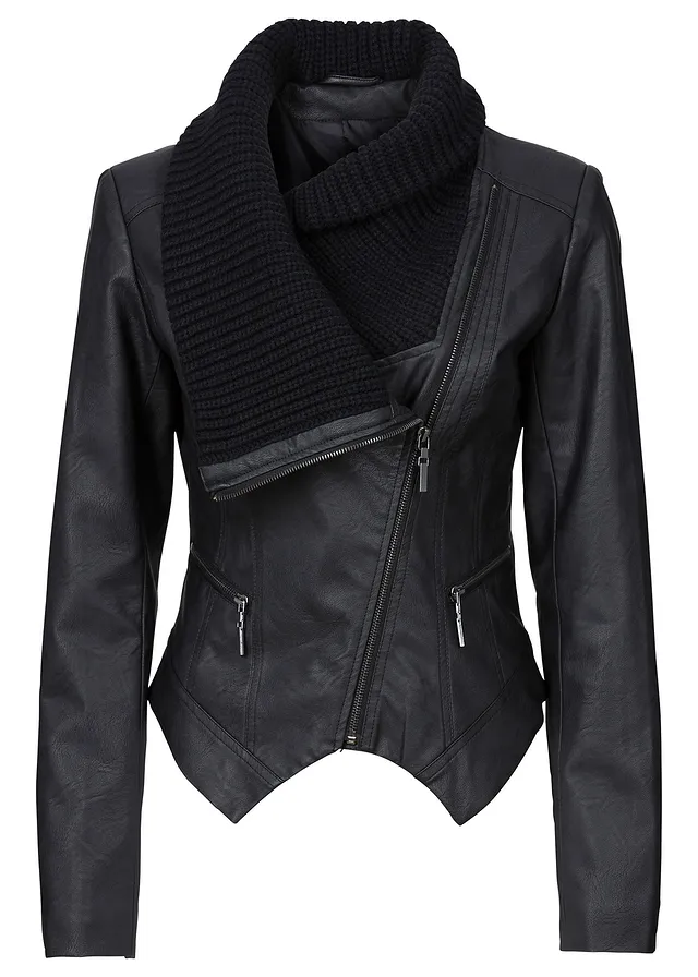 Imitatieleren jas met sjaalkraag • zwart • bonprix online shop