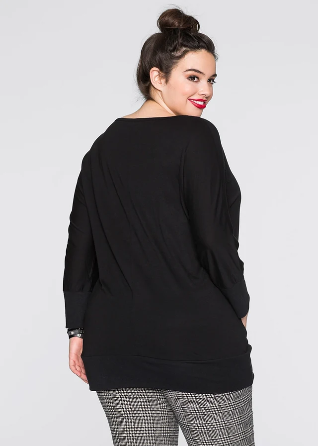 Oversized shirt van soepele viscose, Kleur: zwart
