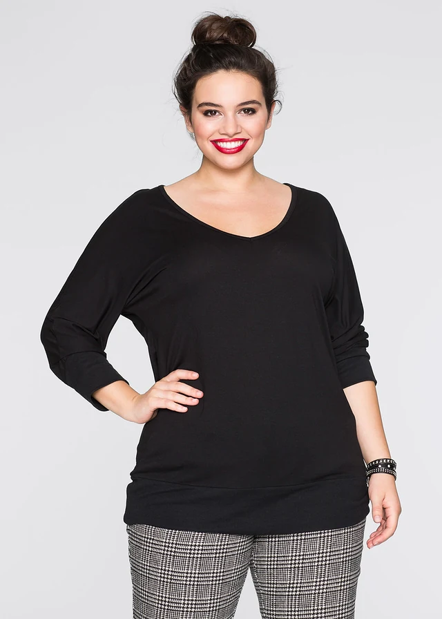 Oversized shirt van soepele viscose, Kleur: zwart
