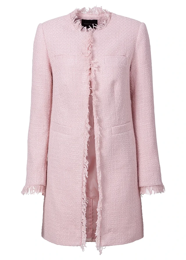 Lange bouclé blazer, Kleur: lichtroze