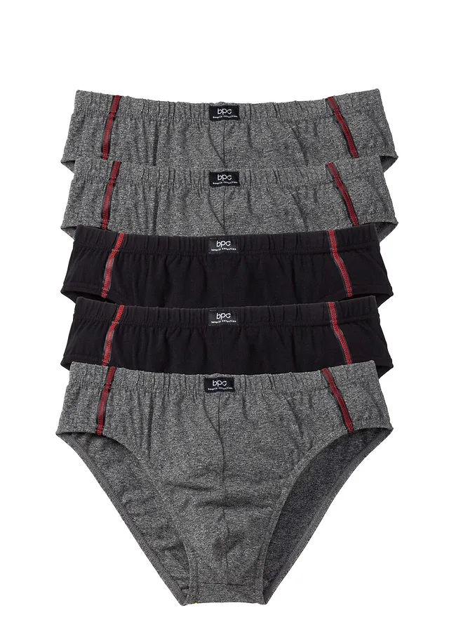 Lot de 5 slips maxi • gris chiné-noir • Boutique bonprix