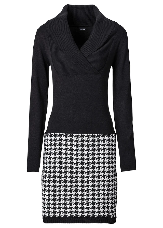 Robe en maille, Couleur: noir-écru graphique