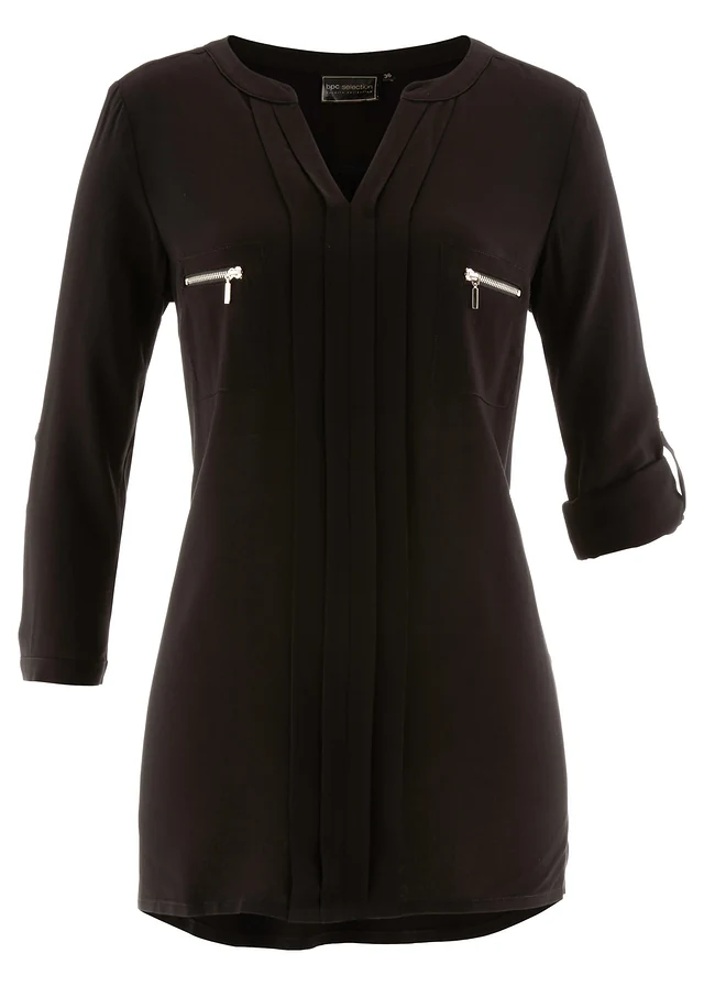 Tuniekblouse van soepele viscose, Kleur: zwart
