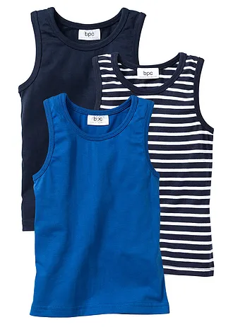 Lot de 3 maillots de corps avec coton doux, Couleur: bleu azur + bleu foncé rayé