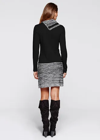 Robe en maille, Couleur: noir/gris chiné