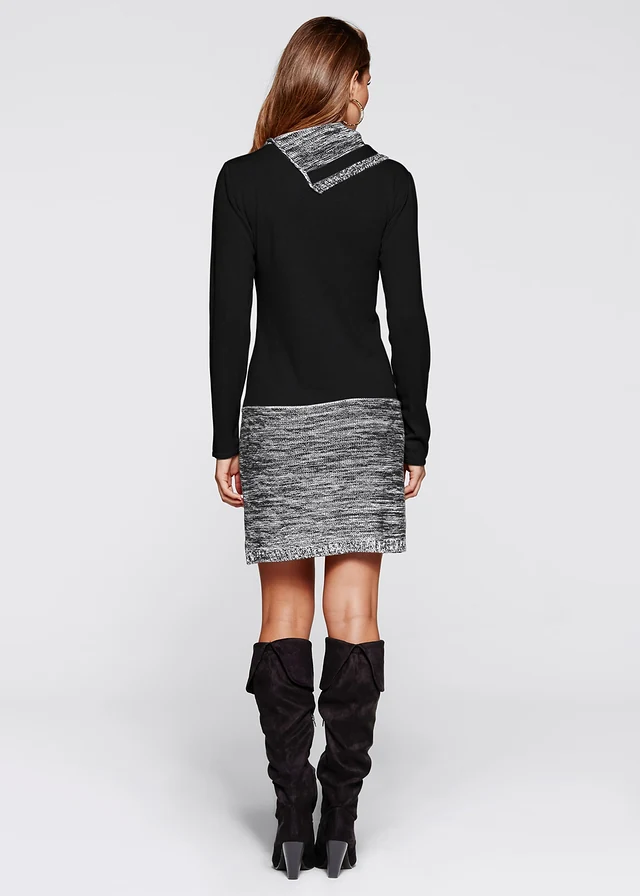 Robe en maille, Couleur: noir/gris chiné