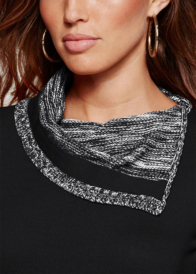 Robe en maille, Couleur: noir/gris chiné