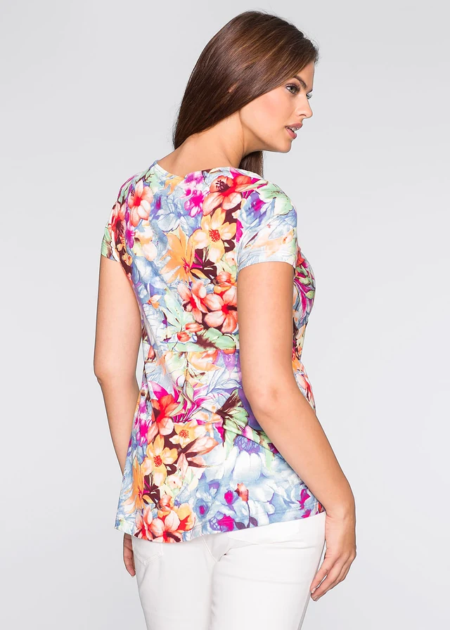 Shirt in een viscosemix, Kleur: blauw gebloemd