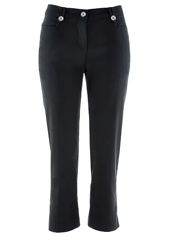 Bengaline 7/8 broek met splitjes en comfortband, Kleur: zwart