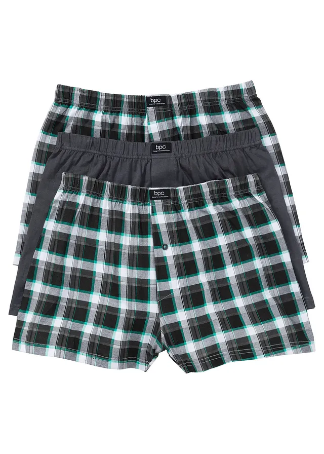 Wijde jersey boxershorts van katoen (set van 3) • geruit+grijs • bonprix online shop