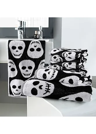 Serviette de toilette pur coton motif tête de mort • noir/blanc • Boutique bonprix