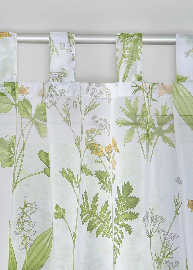 Gebloemd gordijn (1 stuk), Kleur: wit-groen