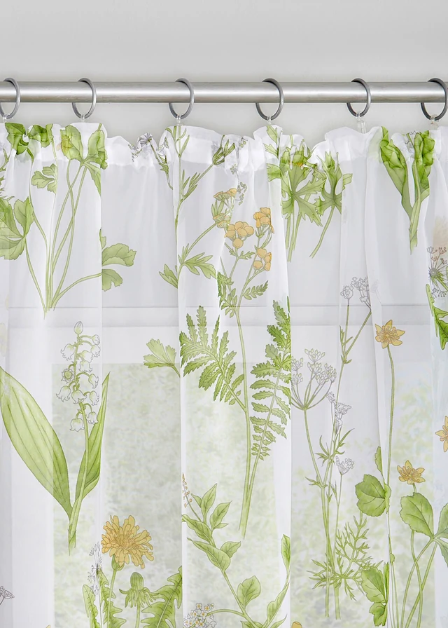Voilage fin et transparent (1 pce) • vert blanc à fleurs • Boutique bonprix