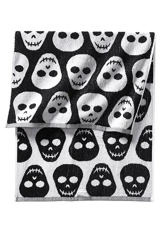 Serviette de toilette pur coton motif tête de mort • noir/blanc • Boutique bonprix