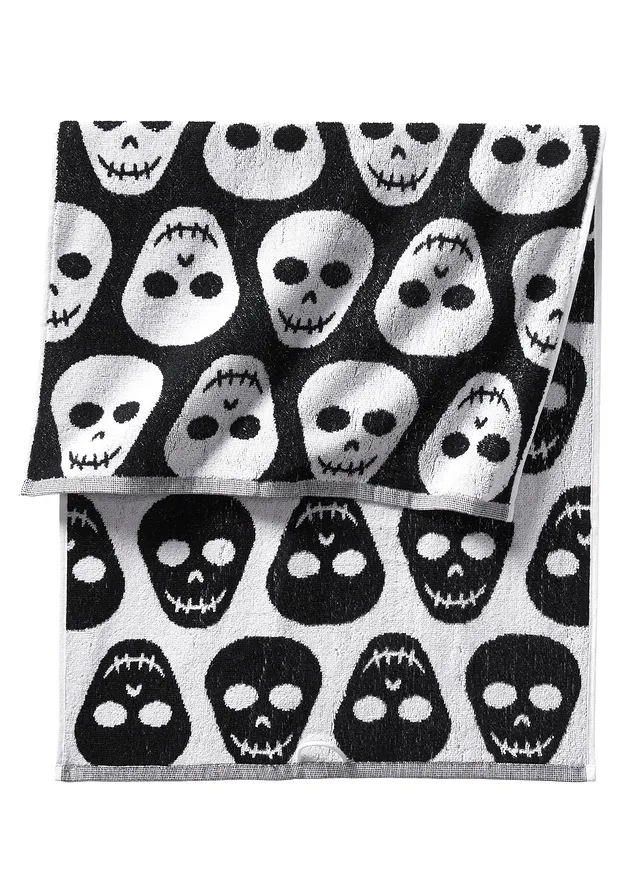 Prosop de bumbac cu motiv "craniu" • negru/alb • magazin bonprix