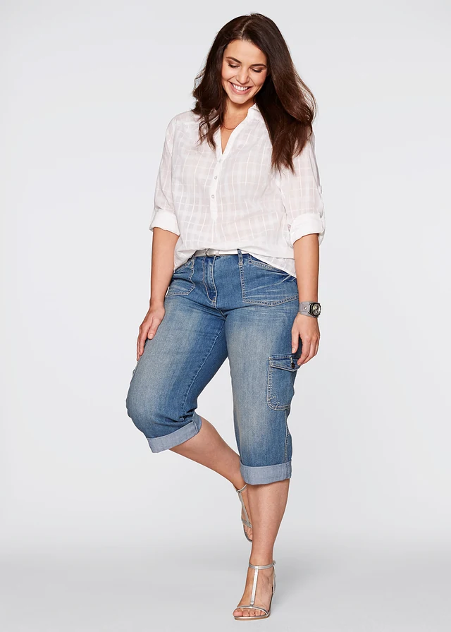 Cargo sztreccsfarmer, Mid Waist, szín: jégkék denim