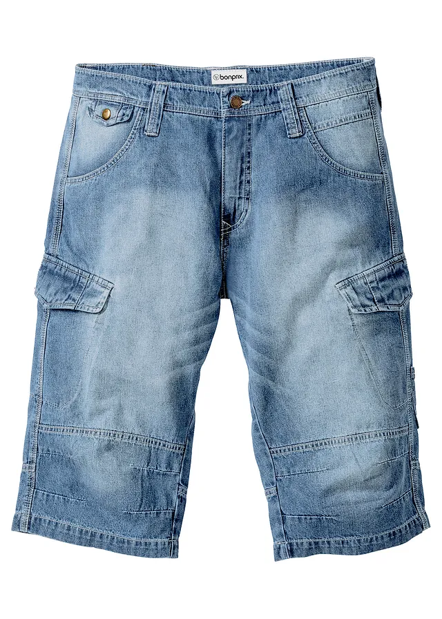 Lekkie długie bermudy dżinsowe o kroju bojówek, relaxed fit • niebieski denim • sklep bonprix