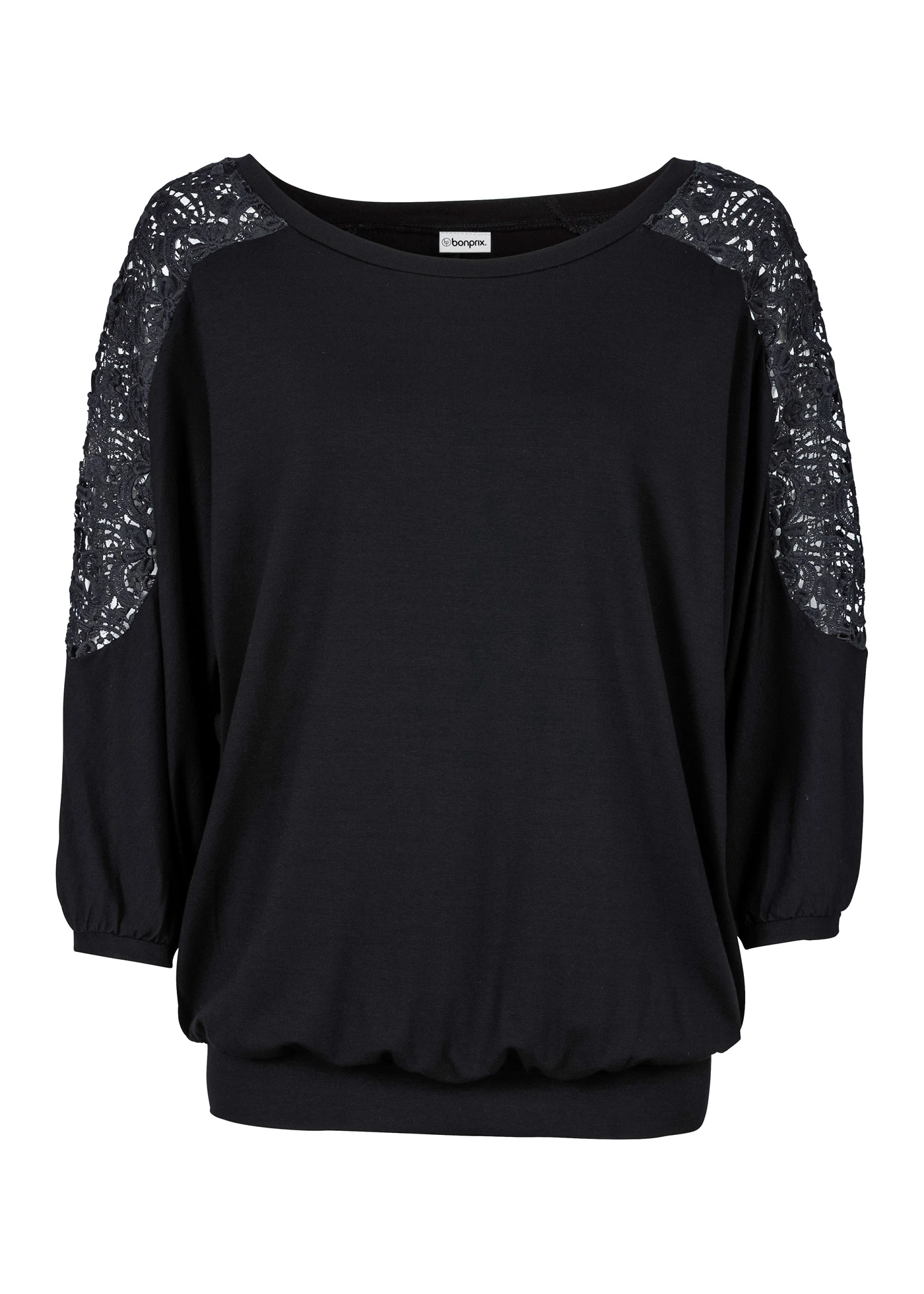 T-shirt oversize en viscose et dentelle • noir • Boutique bonprix