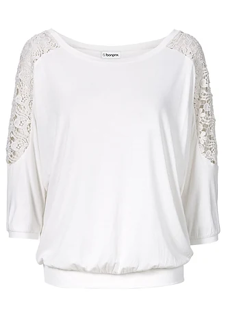 T-shirt oversize en viscose et dentelle