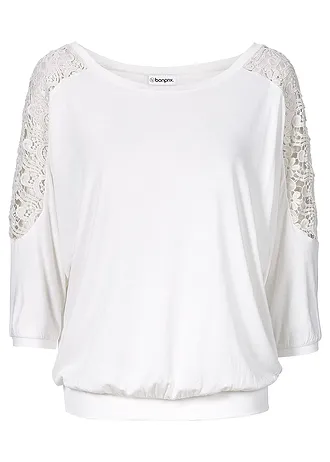 Oversized shirt in een viscosemix, Kleur: wolwit