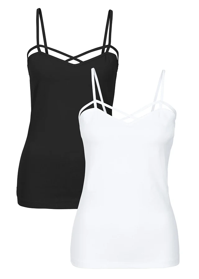 Top met spaghettibandjes (set van 2), Kleur: zwart/wit