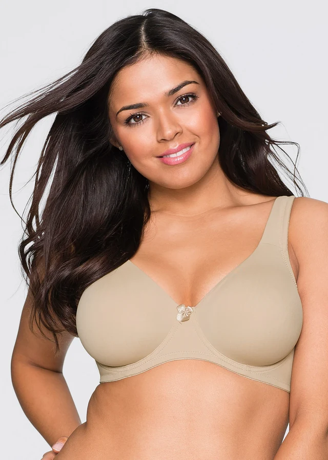 T-shirt bh met beugels en gerecycled polyamide, Kleur: krijtbeige