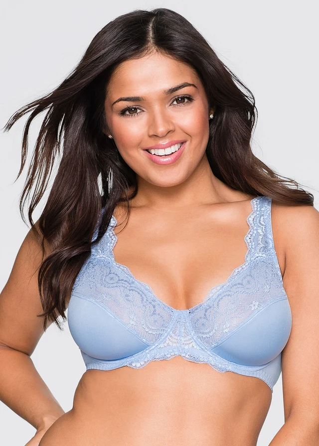 Lot de 2 soutiens-gorge à armatures et dentelle, Couleur: bleu mat + beige sable