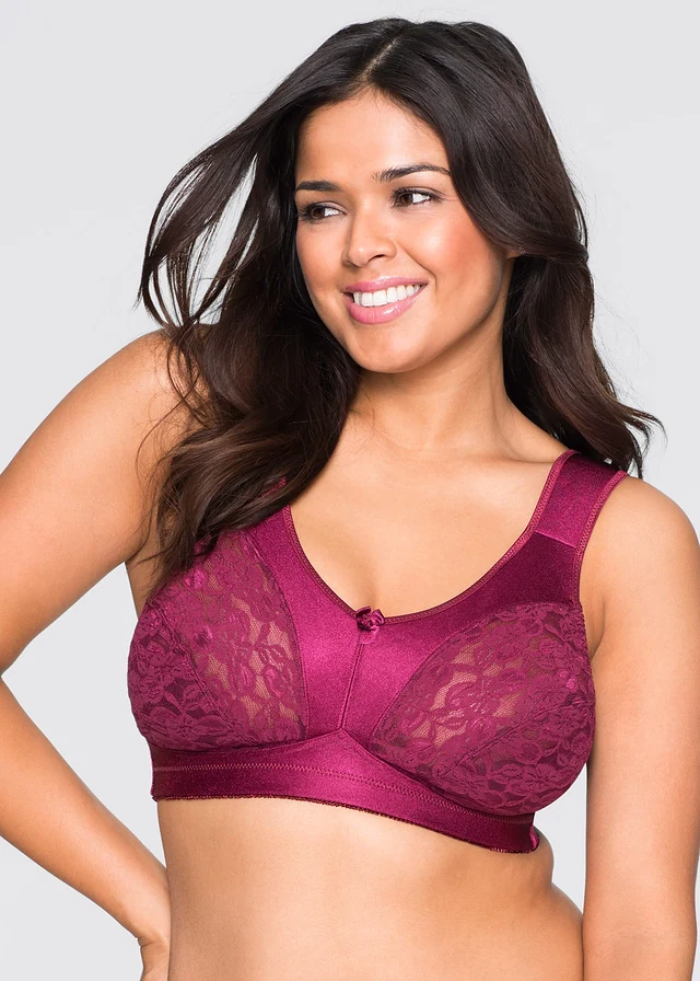 Lot de 2 soutiens-gorge grand maintien sans armatures, bretelles rembourrées, Couleur: noir + bordeaux