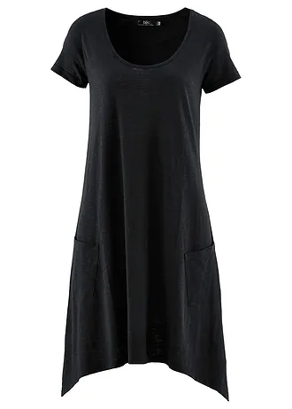 Korte, katoenen shirtjurk van slub garen • zwart • bonprix online shop