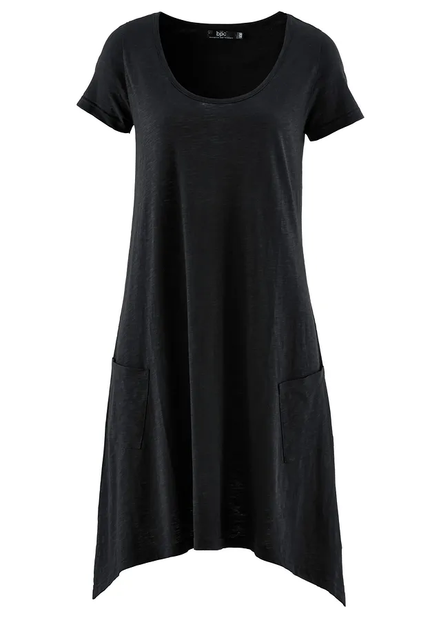 Korte, katoenen shirtjurk van slub garen • zwart • bonprix online shop