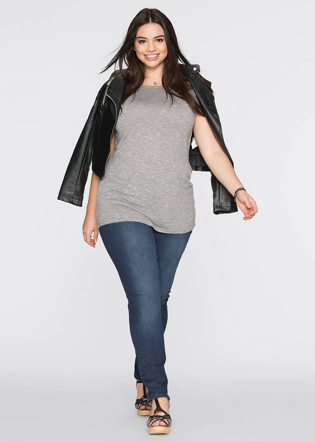 T-shirt long en viscose mélangée, Couleur: gris multicolore