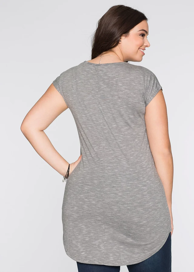 T-shirt long en viscose mélangée, Couleur: gris multicolore