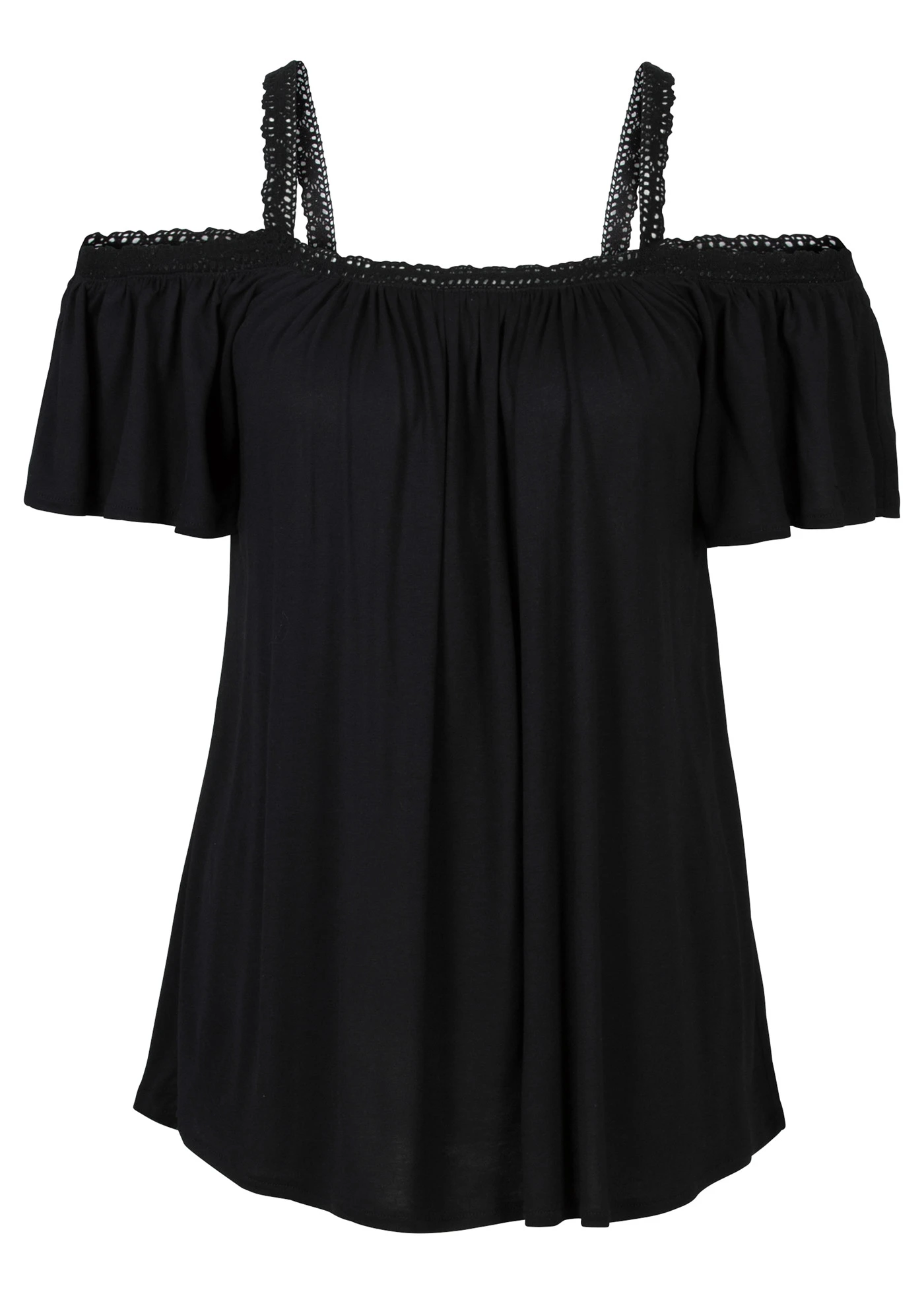Cold shoulder shirt met kant • zwart • bonprix online shop